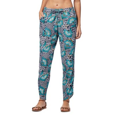Beach Collection Navy floral print trousers